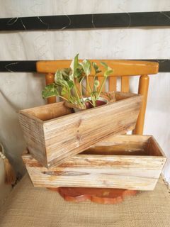 Rustic vintage rectangular planter box pot wood