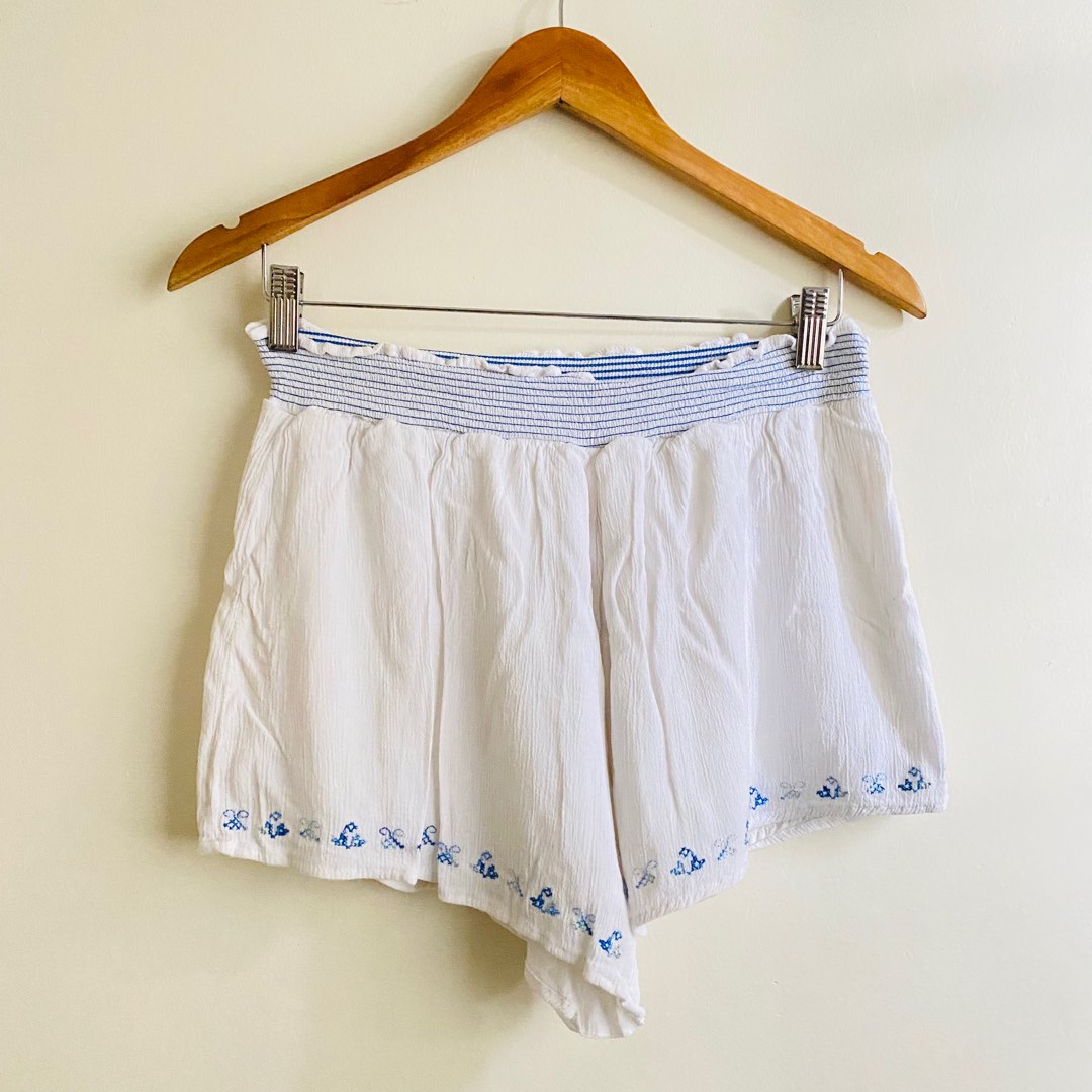 SS White Smocked Embroidered Lounge Shorts, Women's Fashion, Bottoms ...