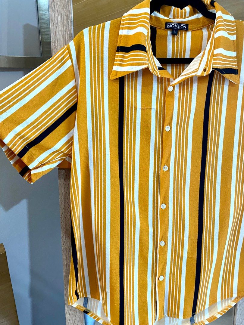 Men Stripes Yellow Button Collar Polo (Category: Tshirts & Polo Shirts ) located in Las Pinas. Submitted by untold.ph (Listing ID 1262042483, Image 3). Description: Bought for 500 plus! Selling super low na!🥹 Used once Comfy and stretchy fabric Trendy style! Fits Medium-Large for men For women - can be used for oversized Bought in pop up store in Glorietta.
