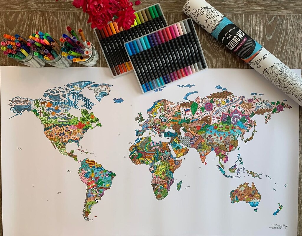 The Coloring Map Gift for Artists Wanderlust Travelers by Awesome Maps ...