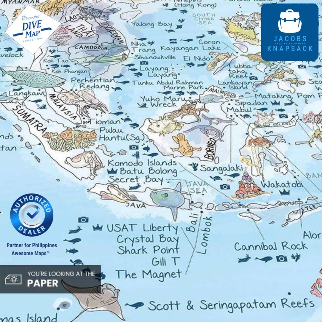 The Diving World Map Gift for Swimmers Divers by Awesome Maps (10 items ...