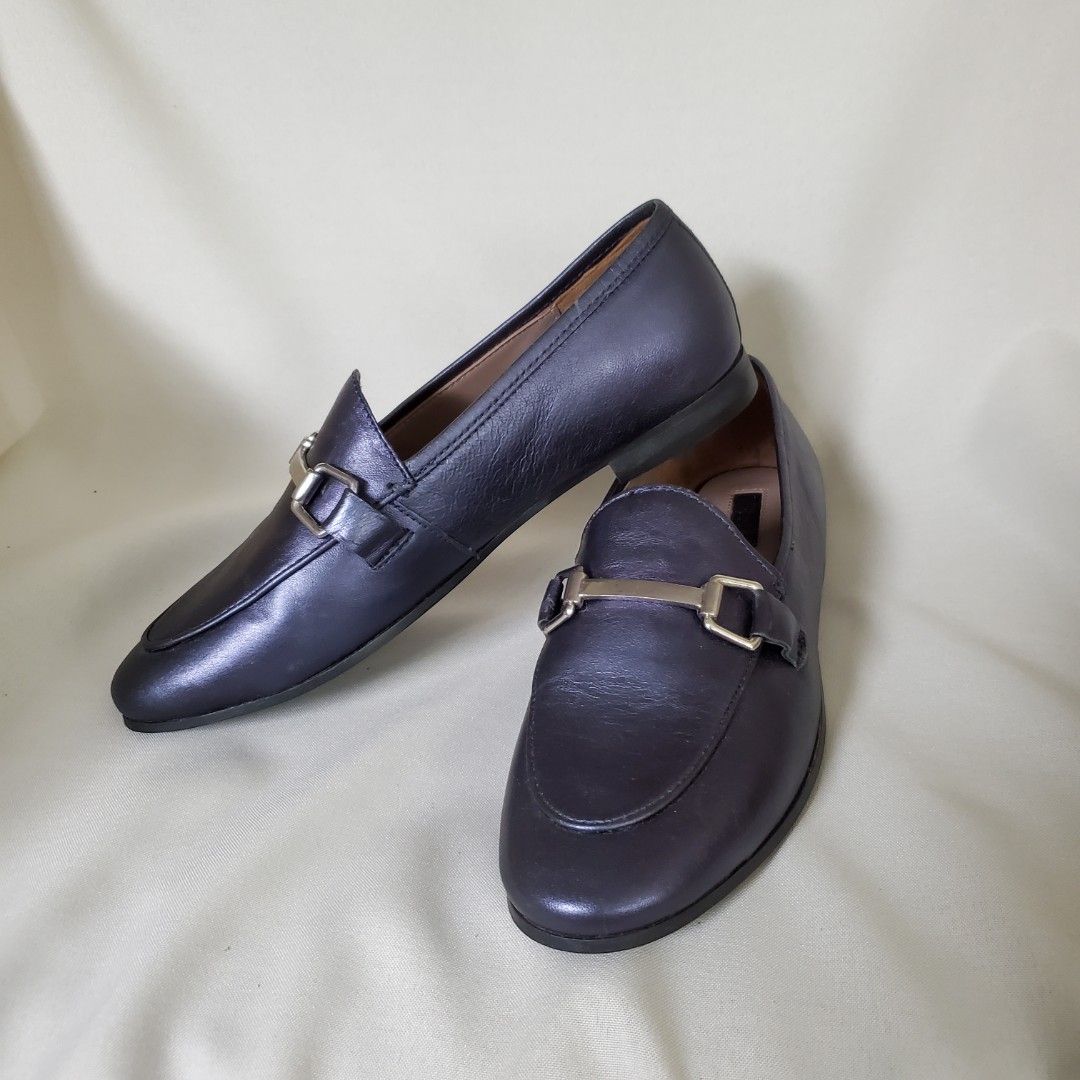 Topshop Real Leather Metallic Blue Loafers Women s Fashion Footwear Flats Sandals on Carousell