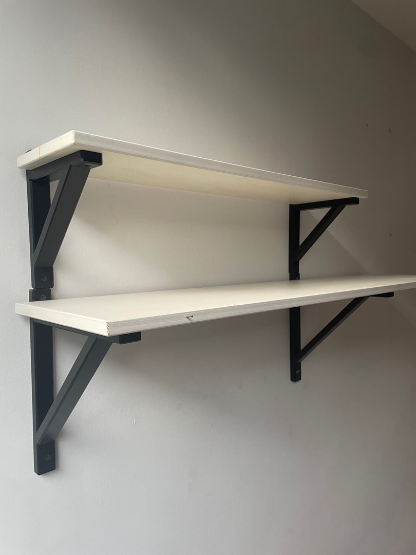 Two wooden wall shelves (black and white, IKEA), Furniture & Home