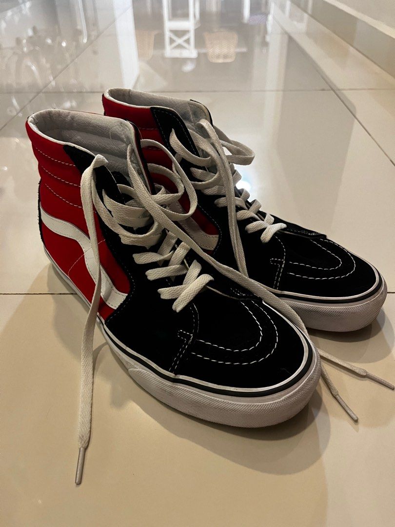 Red and black high top vans sale