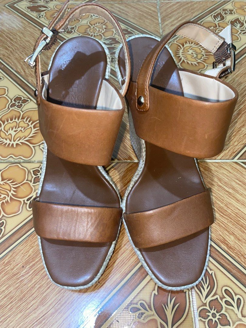 Vince Camuto Garadin Women s Platform Wedge Sandals Size 7 37 Tan Leather Heels