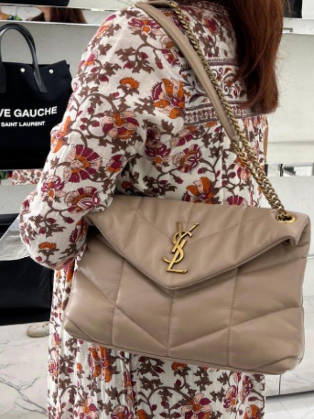 Saint Laurent Cream Mini Loulou Puffer Chain Crossbody Bag