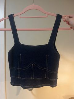Zara Knit Corset Denim Blue Contrast stitch sleeveless