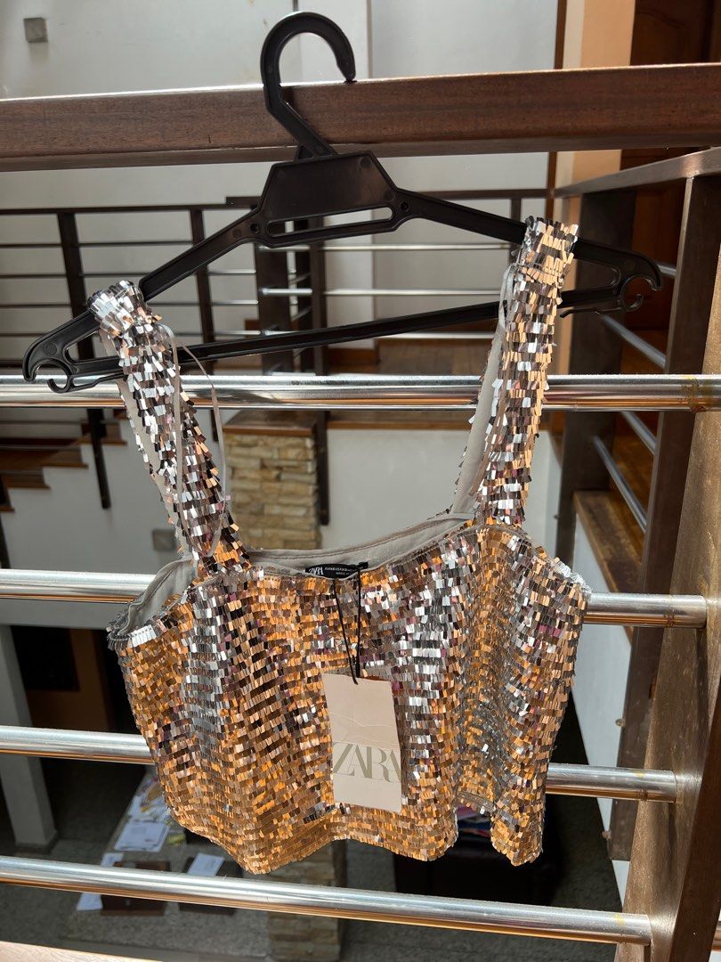 Zara gold sequin top 2025