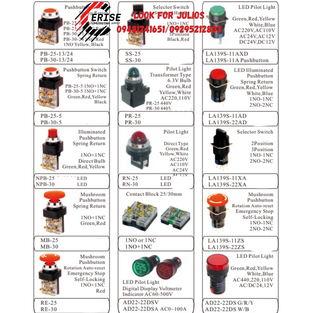 16/25/30mm Pushbutton Switch, Commercial & Industrial, Construction Tools & Equipment on Carousell