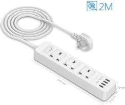 Extension Cord Usb, Power Outlet With 3 Outlets 4 Usb Charging Station Power  Strip Surge Protection With 2m Power Cord - White