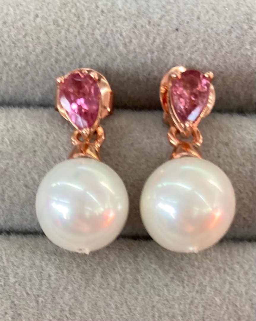 9 mm. White Pearl Pink Tourmaline Earrings Women s Fashion