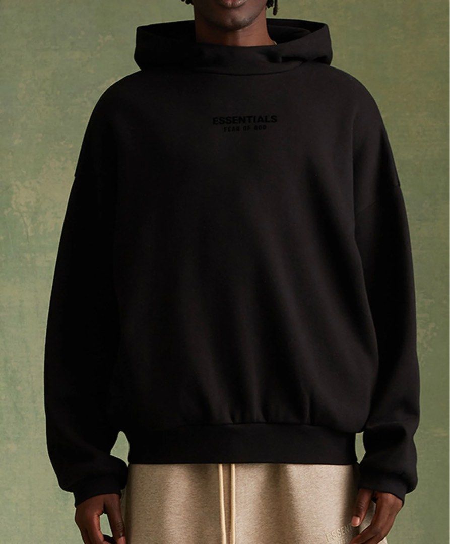 OOS XXS XXL Fear of God Essentials Jet Black Hoodie Men s Fashion Tops Sets Hoodies on Carousell