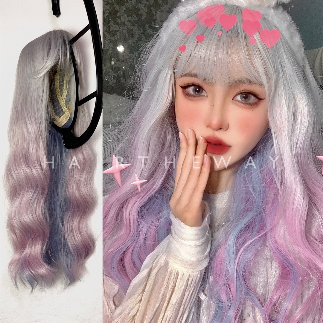Silver pink discount wig