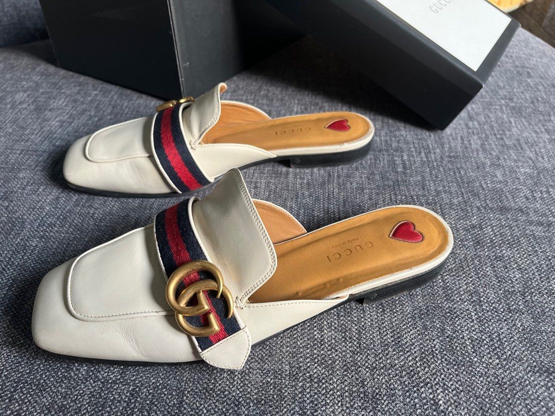 AUTHENTIC GUCCI GG mules shoes leather off white cream size 37 5