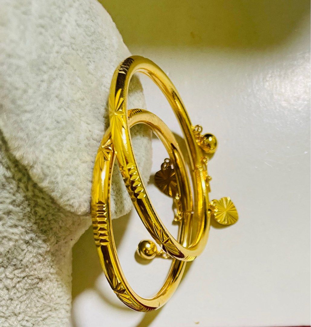 Bangle Latest design 100 Bangkok premium 999.9 Gold plated Bangles with ada lock Diameter 5cm Suitable Size 14cm 15cm price per set 2 bangles