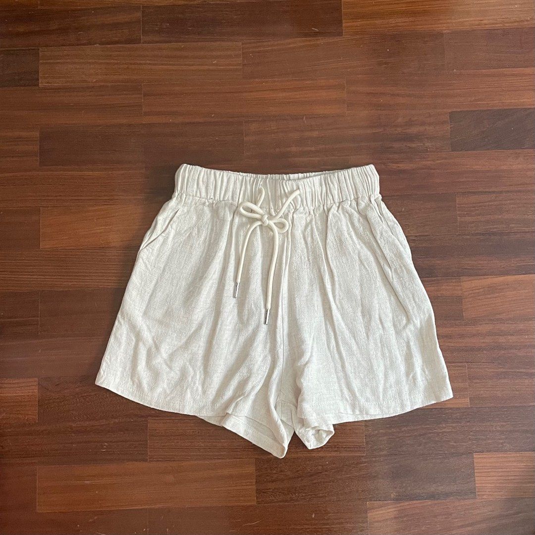 beige linen drawstring lounge shorts Women s Fashion Bottoms