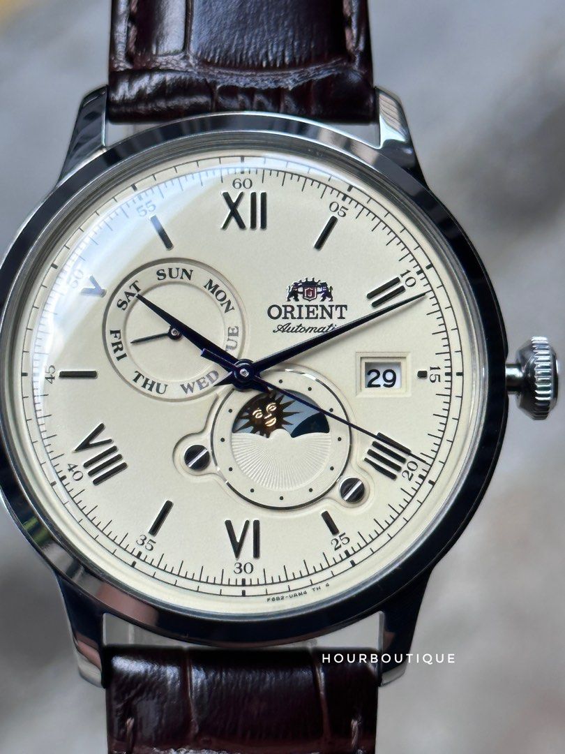 Brand New Orient Bambino Sun Moon Automatic Cream Dial Watch RA