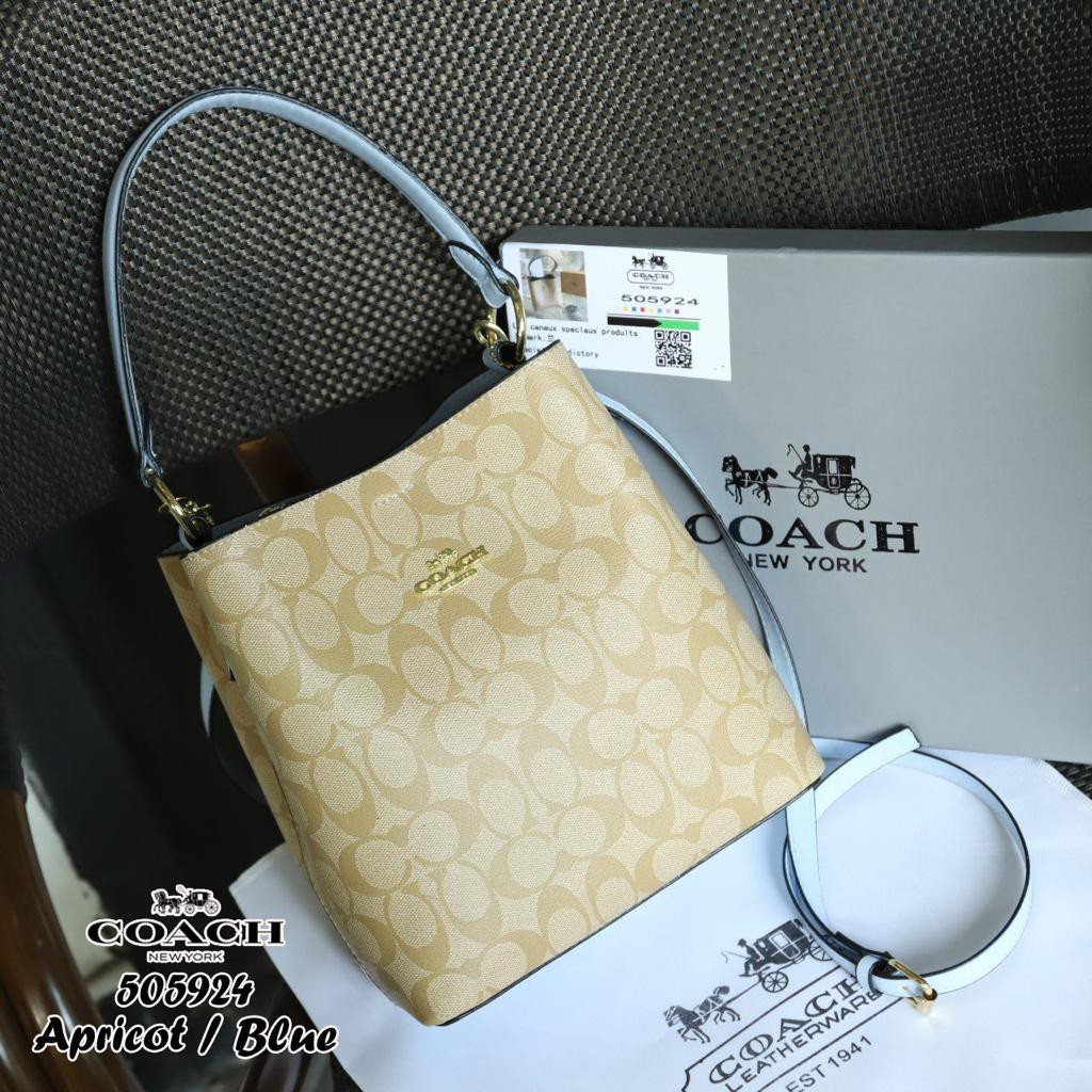 NWT Coach CA582 Mollie Bucket Bag 22 In Signature Canvas & Leather Light  Khaki