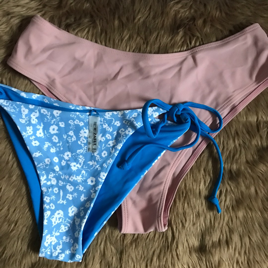 BUNDLE mauve bikini Highwaisted bikini bottoms and blue reversible
