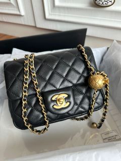 Chanel Black Velvet Pearl Crush Mini Square Flap - Handbag | Pre-owned & Certified | used Second Hand | Unisex