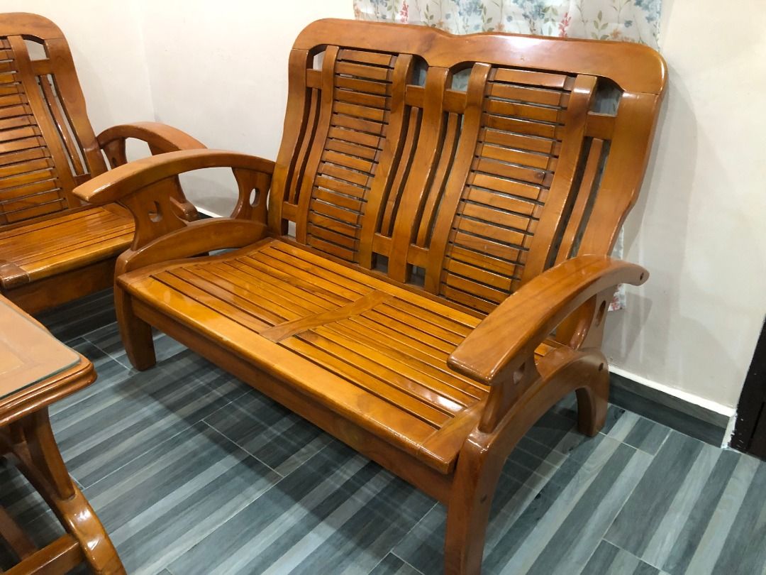 Second hand teak store wood sofa set