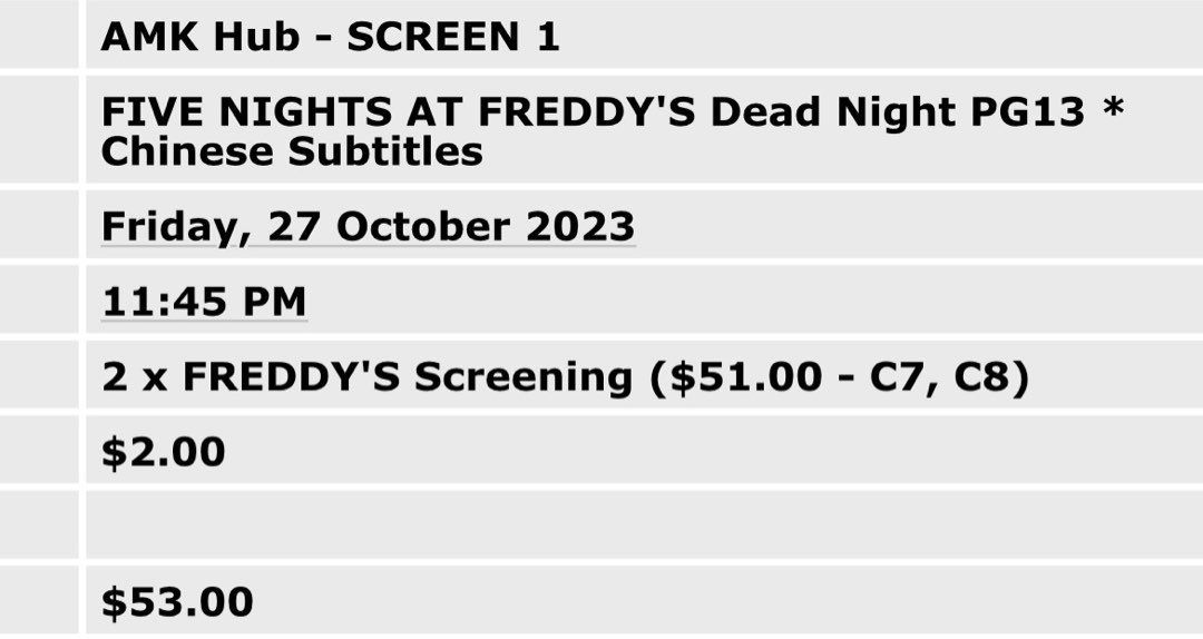 FIVE NiGHTS AT FREDDY’S DEAD NIGHT MOVIE PACKAGE FNAF, Tickets
