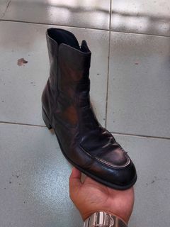 Florsheim Mens Leather Black Ankle Boots Side Zip Moc Toe Vintage(8 US)