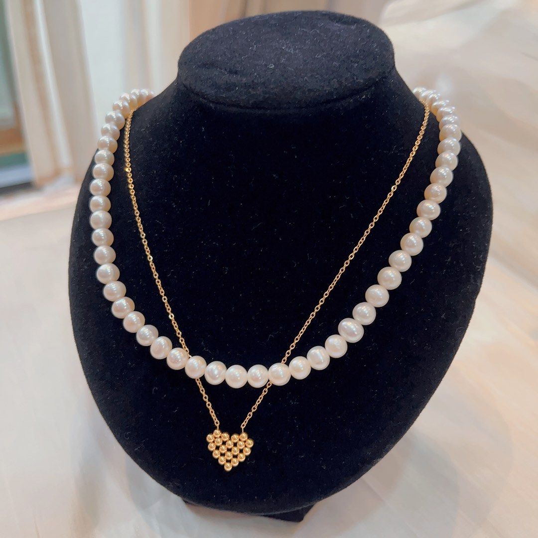 Genuine Freshwater Pearl Necklace Metal Beads Heart Pendant