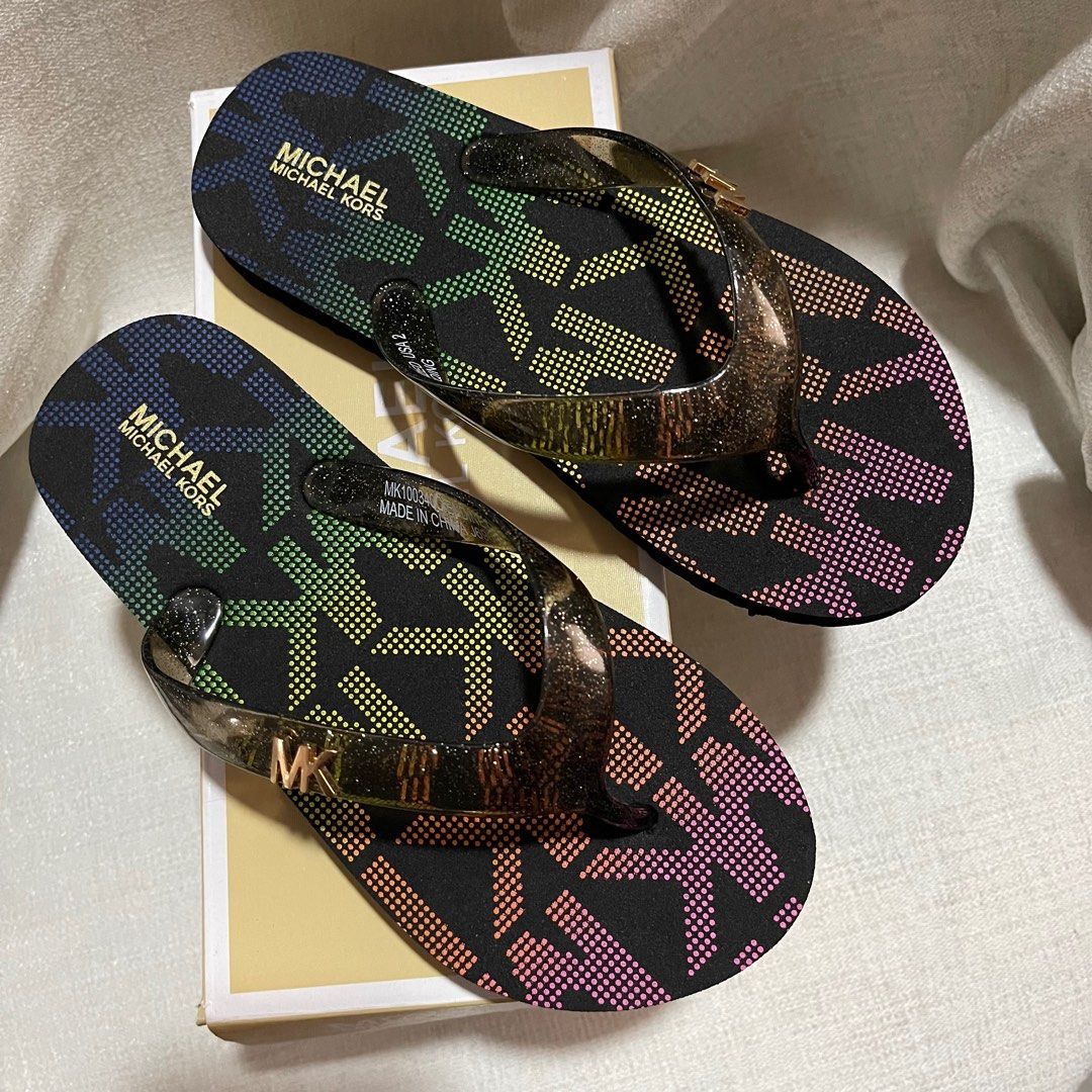 GENUINE LITTLE GIRLS MICHAEL KORS ENDINE OVERSIZED RAINBOW FLIP FLOPS Babies Kids Babies Kids Fashion on Carousell