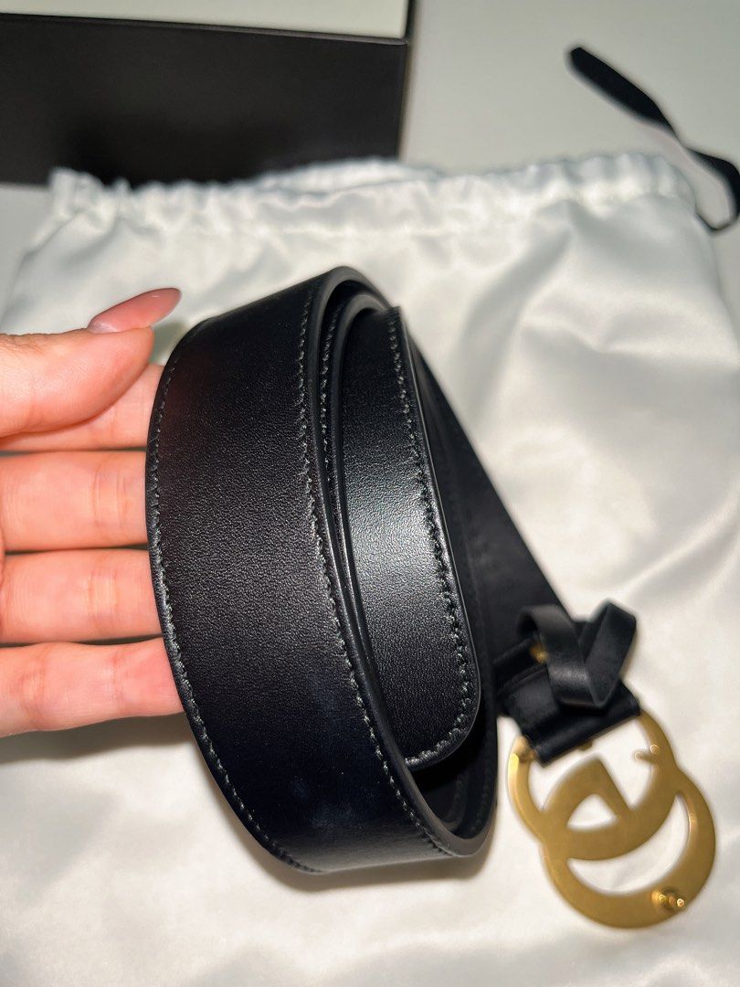Gucci Men Women classic double G belt with gold brass hardware