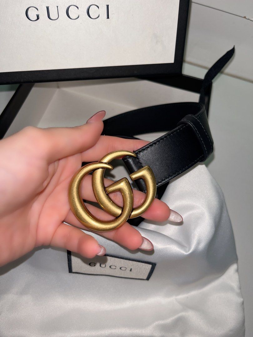 Gucci Men Women classic double G belt with gold brass hardware