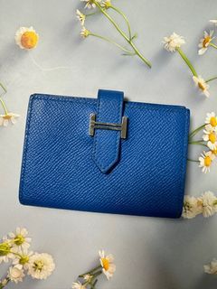 Hermes Calvi Duo Veau Epsom Card Holder Wallet Blue Silver Celeste  "U" (2022)