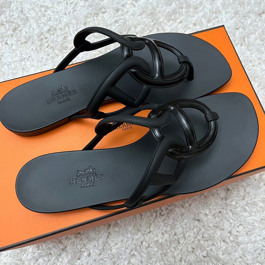 REDUCED TO SELL Size 36 Hermes Egerie Jelly Sandals in Black Noir Women s Fashion Footwear Flats on Carousell
