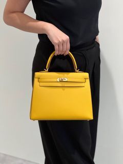 Hermes PHW Constance 24 2 Way Shoulder Handbag Veau Epsom Leather Jaune  Ambre 9D