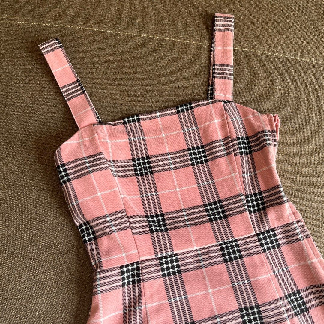 H M Pink Checkered Dress Women s Fashion Dresses Sets Dresses
