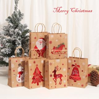 5pcs Christmas Decorations Gift Bag Set Including Christmas Gift Wrapping  Paper Bag, Small Decorative Tote Bag, Party Candy Bag, Return Gift Bag,  Goodie Bag, Favor Bag