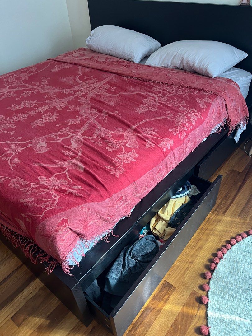 IKEA bed frame with storage drawers, Furniture & Home Living, Furniture