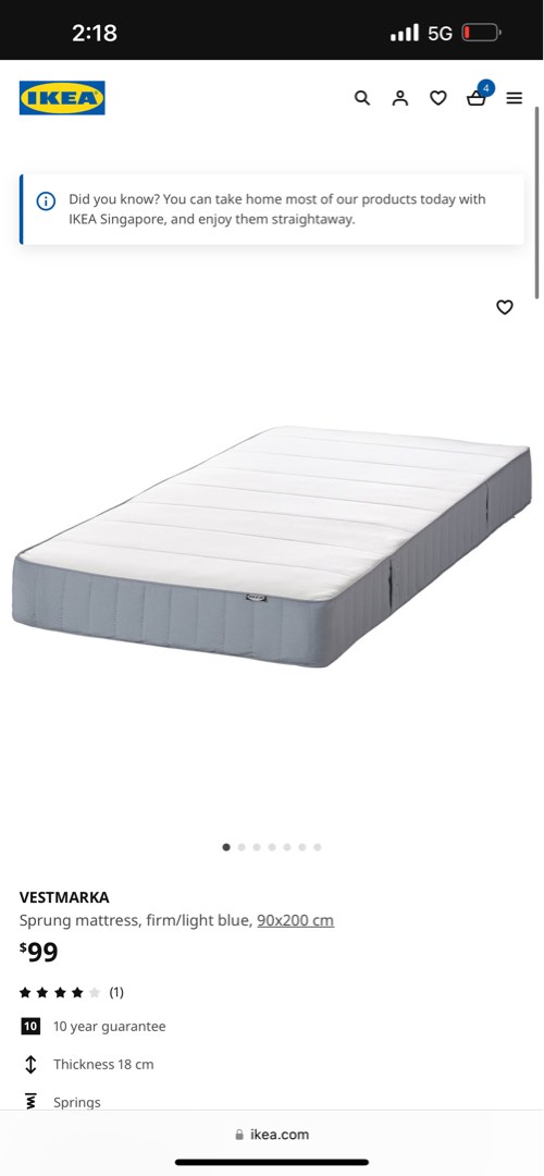 ikea single mattress, Furniture & Home Living, Furniture, Bed Frames