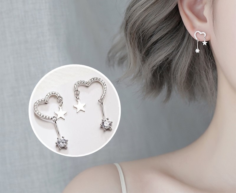 Korean Fashion Love Heart Cross Star Bow Drop Earrings for Women