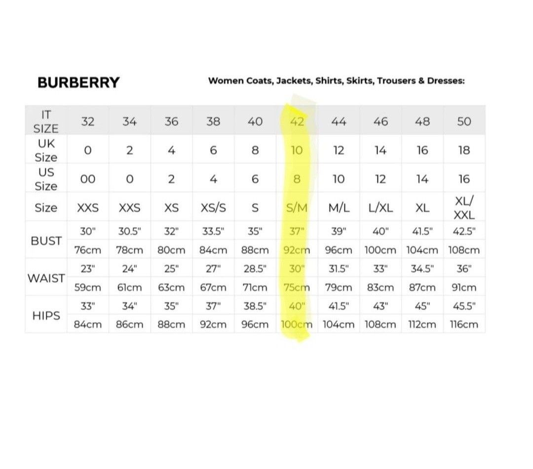Burberry trench coat shop size chart