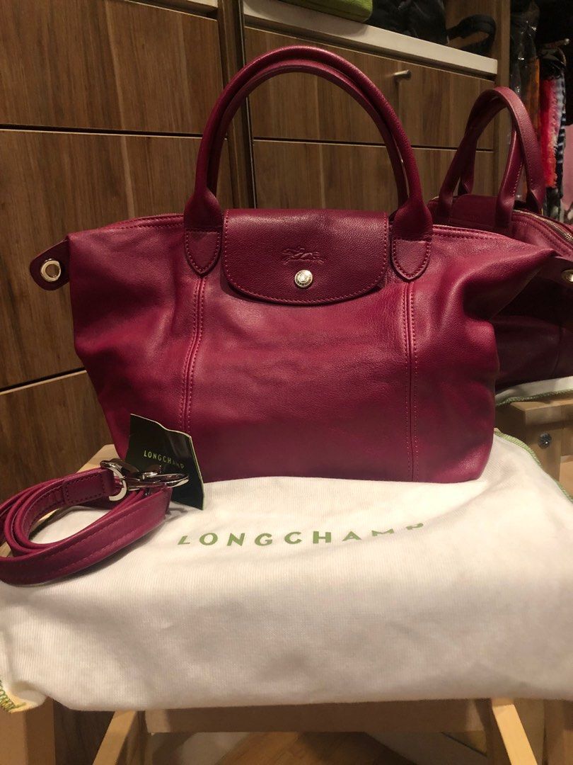 Longchamp Le Pliage Cuir Medium in Deep Fuschia Pink, Luxury, Bags ...