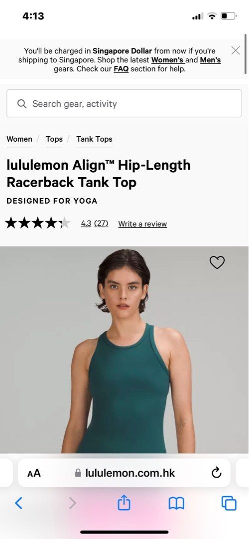 Lululemon Align Racerback Tank Top Hip Length, Women's Fashion