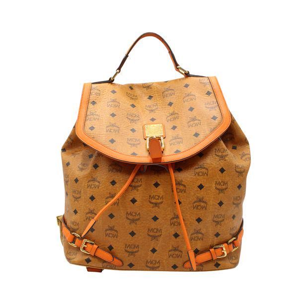 MCM Visetos Backpack in Felt fabric Gold Hardware Brown