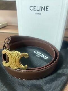 Celine Small Triomphe Belt in Taurillon Leather, White, 70
