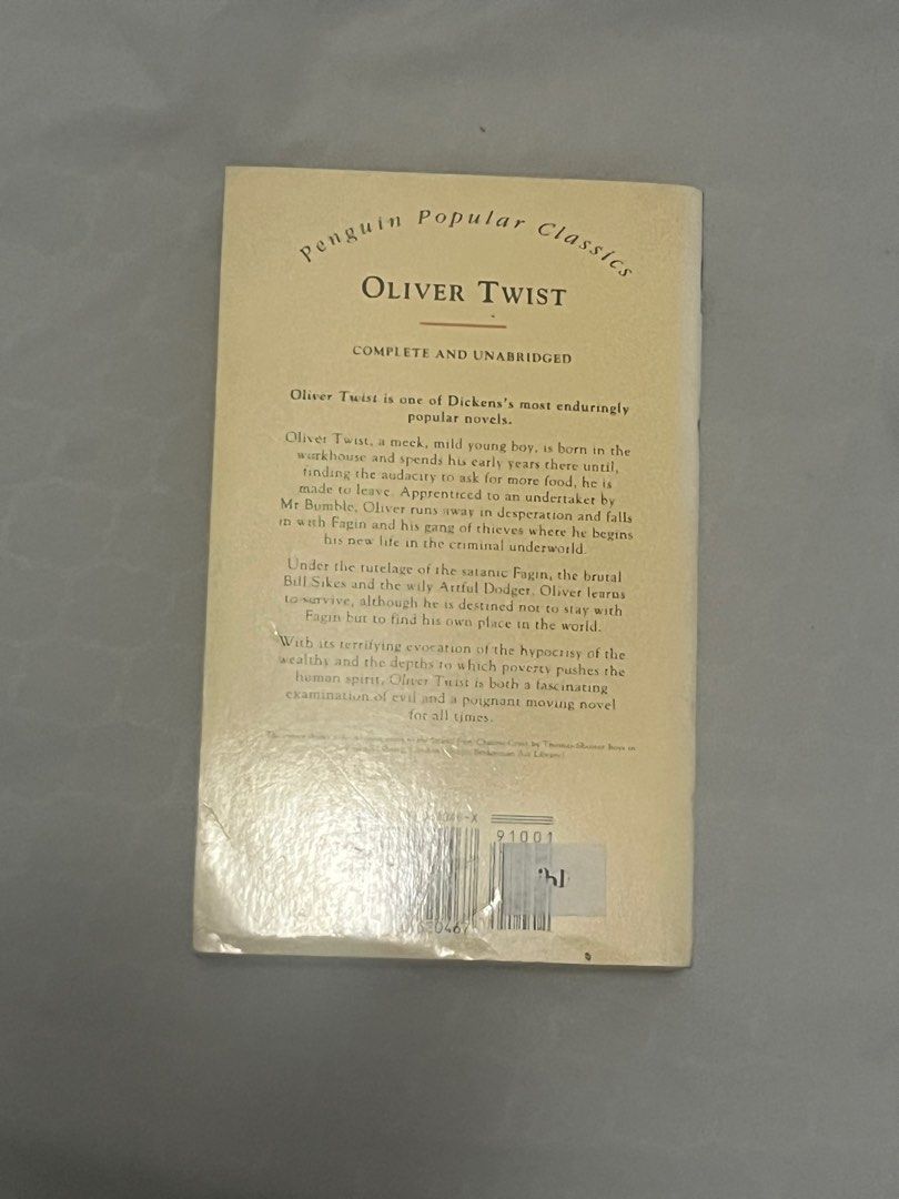 Oliver Twist (Penguin Popular Classics),Charles Dickens (Category: Storybooks) located in Subic. Submitted by 3ungs (Listing ID 1262313158, Image 3). Description: Can be bundled. Negotiable within reason. Author: Charles Dickens ISBN 10: 014062046X. Title: Oliver Twist (Penguin Popular Classics) Item Condition: used item in a good condition. Publisher: Penguin Classics ISBN 13: 9780140620467. ABOUT OLIVER TWIST This darkest and most colorfully gr