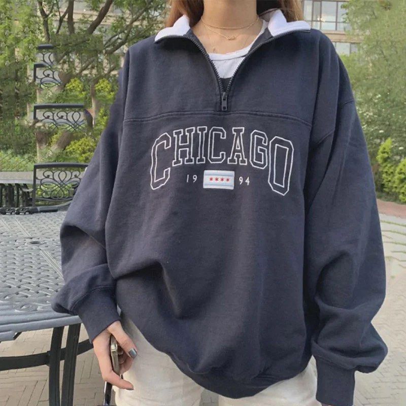 RARE Authentic Brandy Melville Chicago Embroidered Quarter Zip