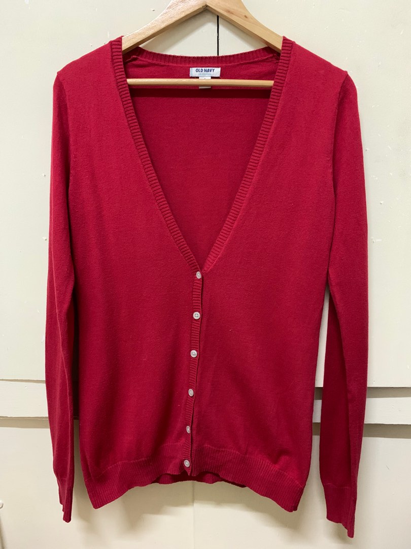 Red Cardigan, Women's Fashion, Coats, Jackets and Outerwear on Carousell
