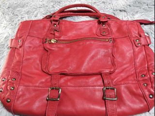 Regalo Tokyo Red Zipper Leather Tote Bag
