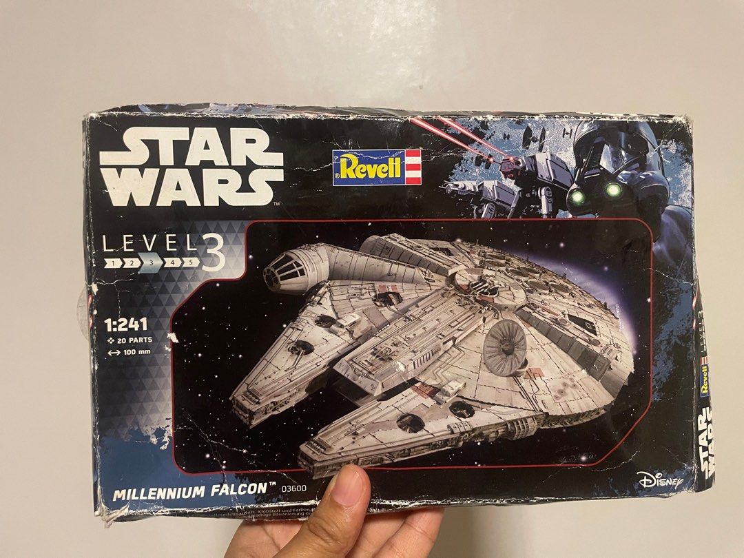 Revell Star Wars Millenium Falcon (Category: Gundam & Model Kits) located in San Mateo. Submitted by tiktok.tiktok (Listing ID 1262279383, Image 1). Description: Worn box only but components itself are sealed and untouched 1:241 100 mm 20 parts.