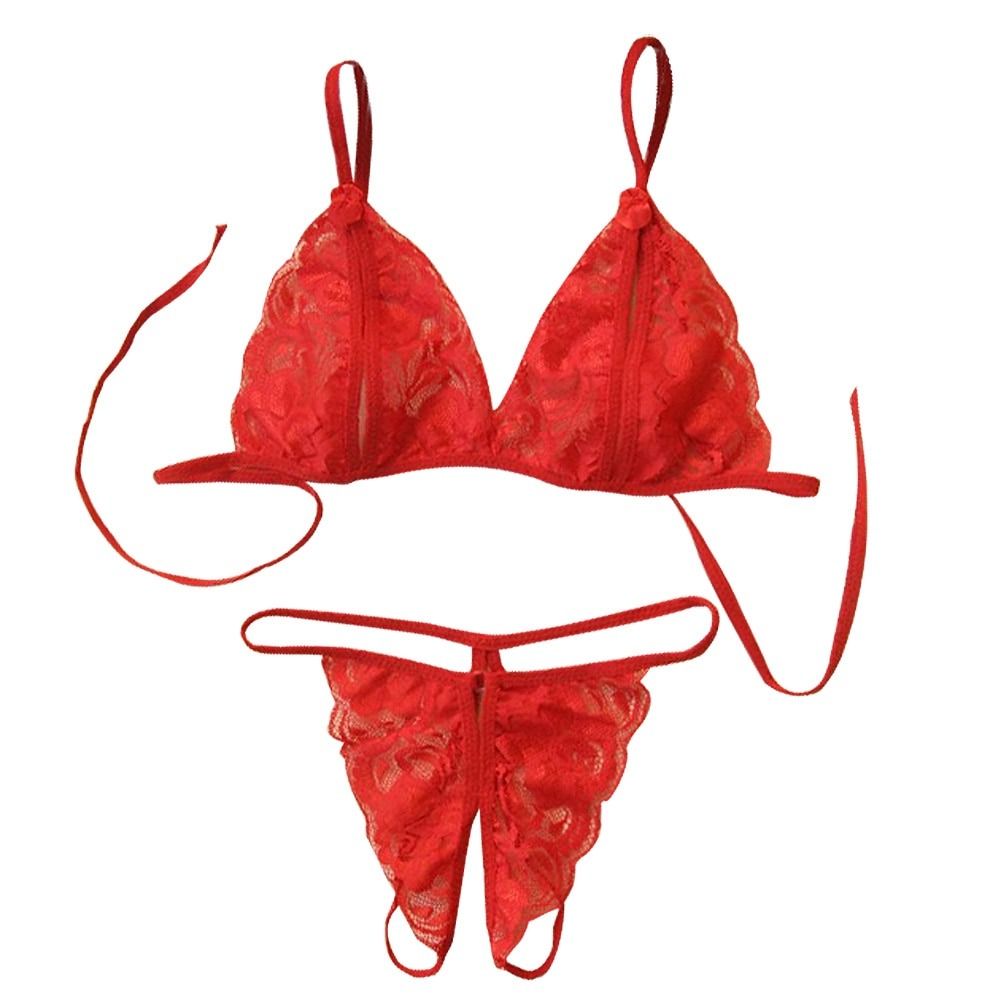 Lace Underwear Set Transparent Women Bikini Temptation Three-point Female  Bra Set
